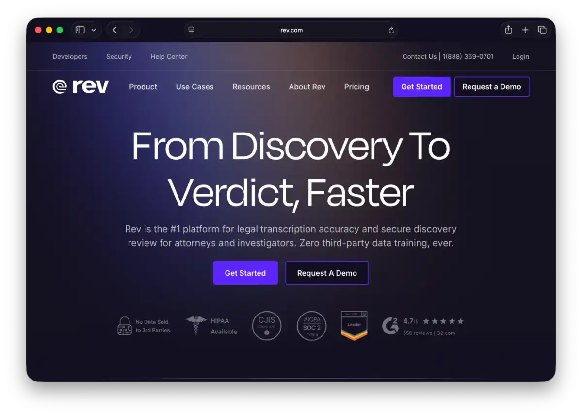 Screenshot of Rev's legal page