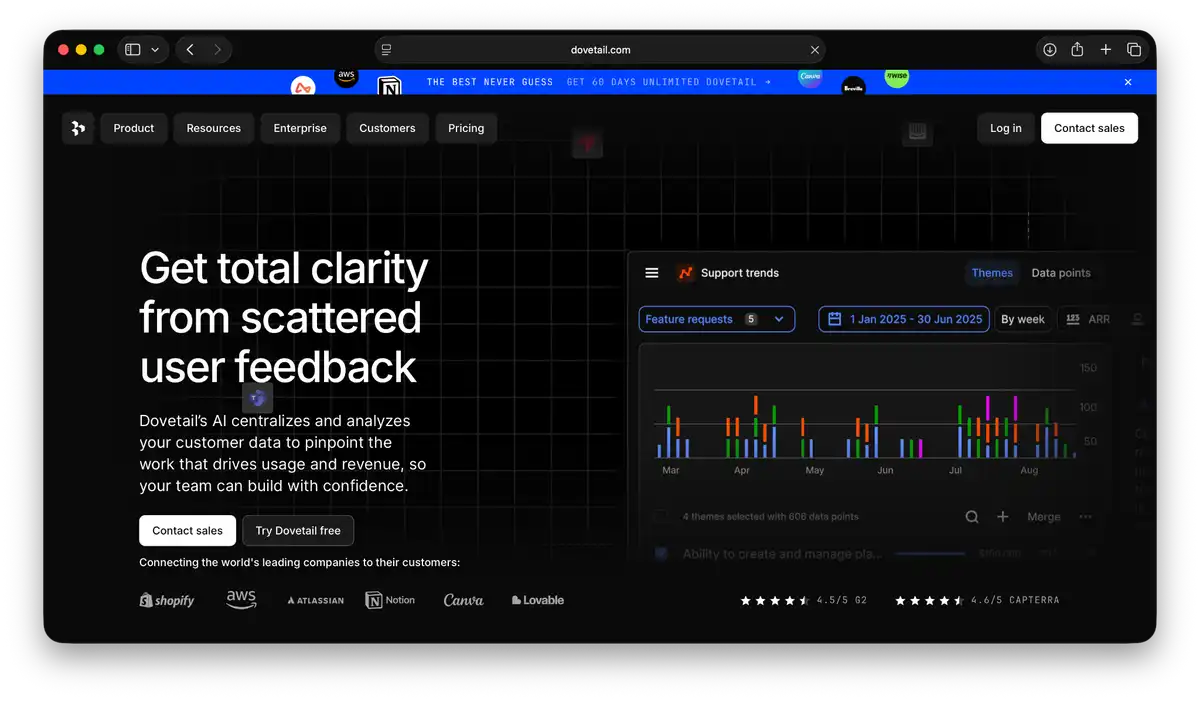 Dovetail landing page