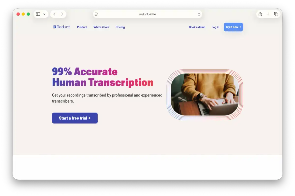 Reduct human transcription landing page