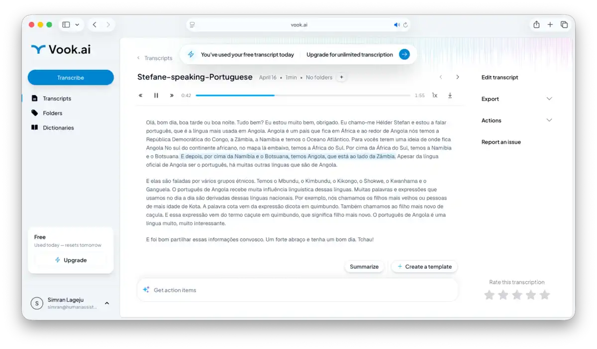 Vook transcript interface