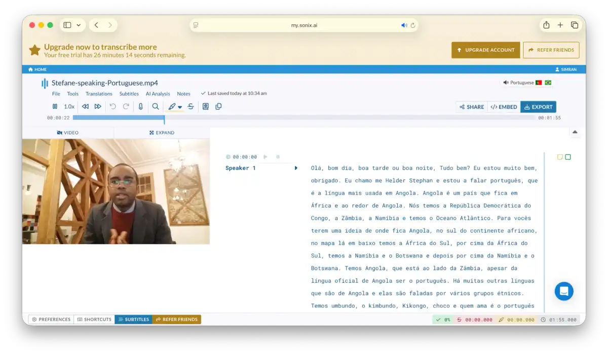 Sonix transcript interface