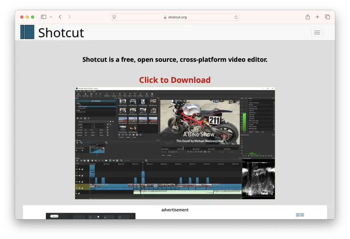 Shotcut landing page