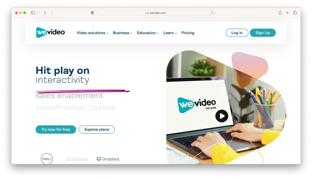 Screenshot of the WeVideo landing page