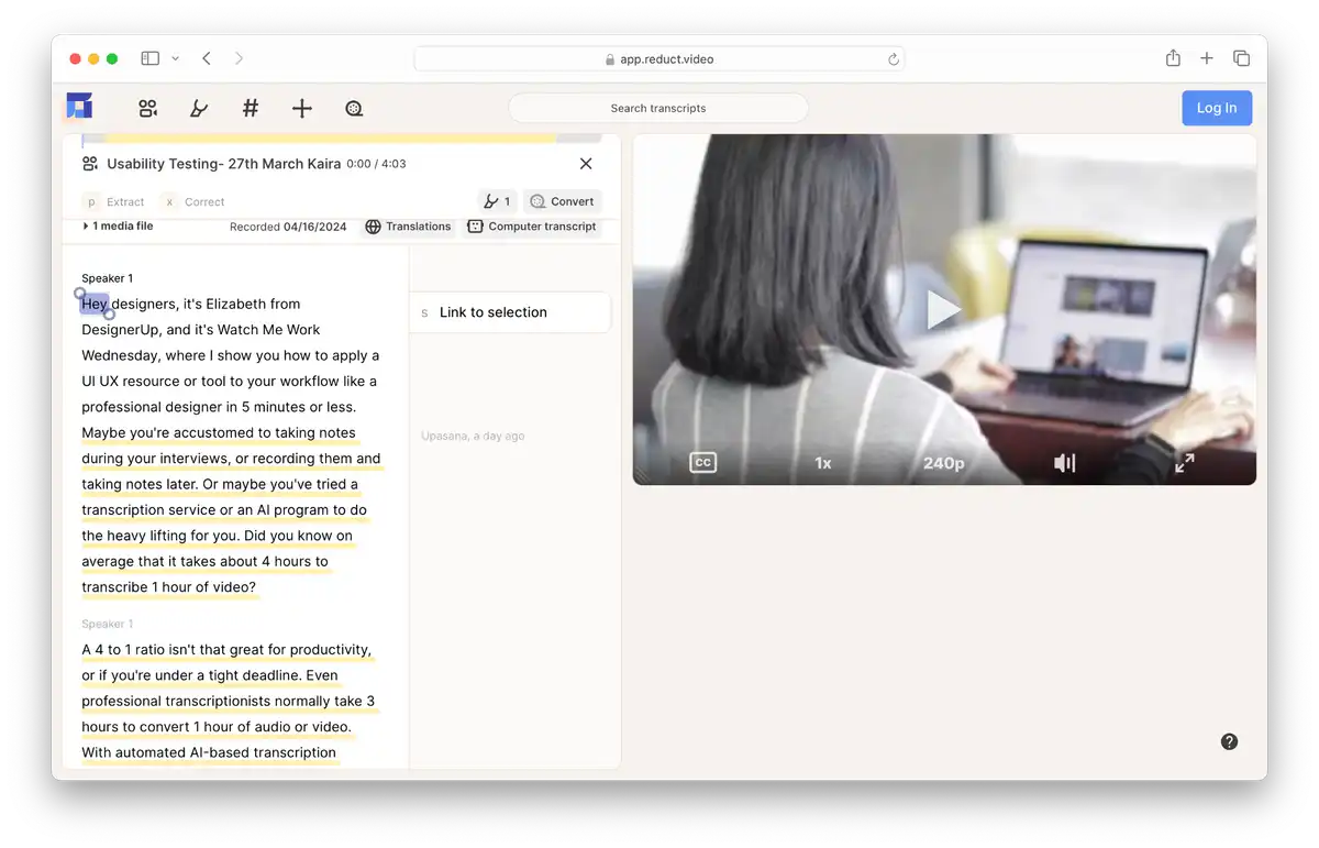 reduct video transcript screenshot