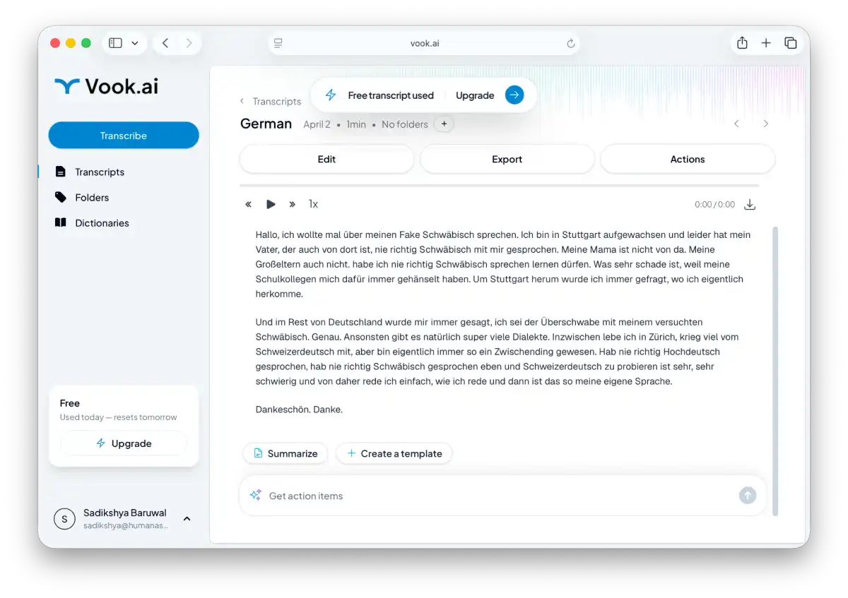 The german transcription interface in Vook
