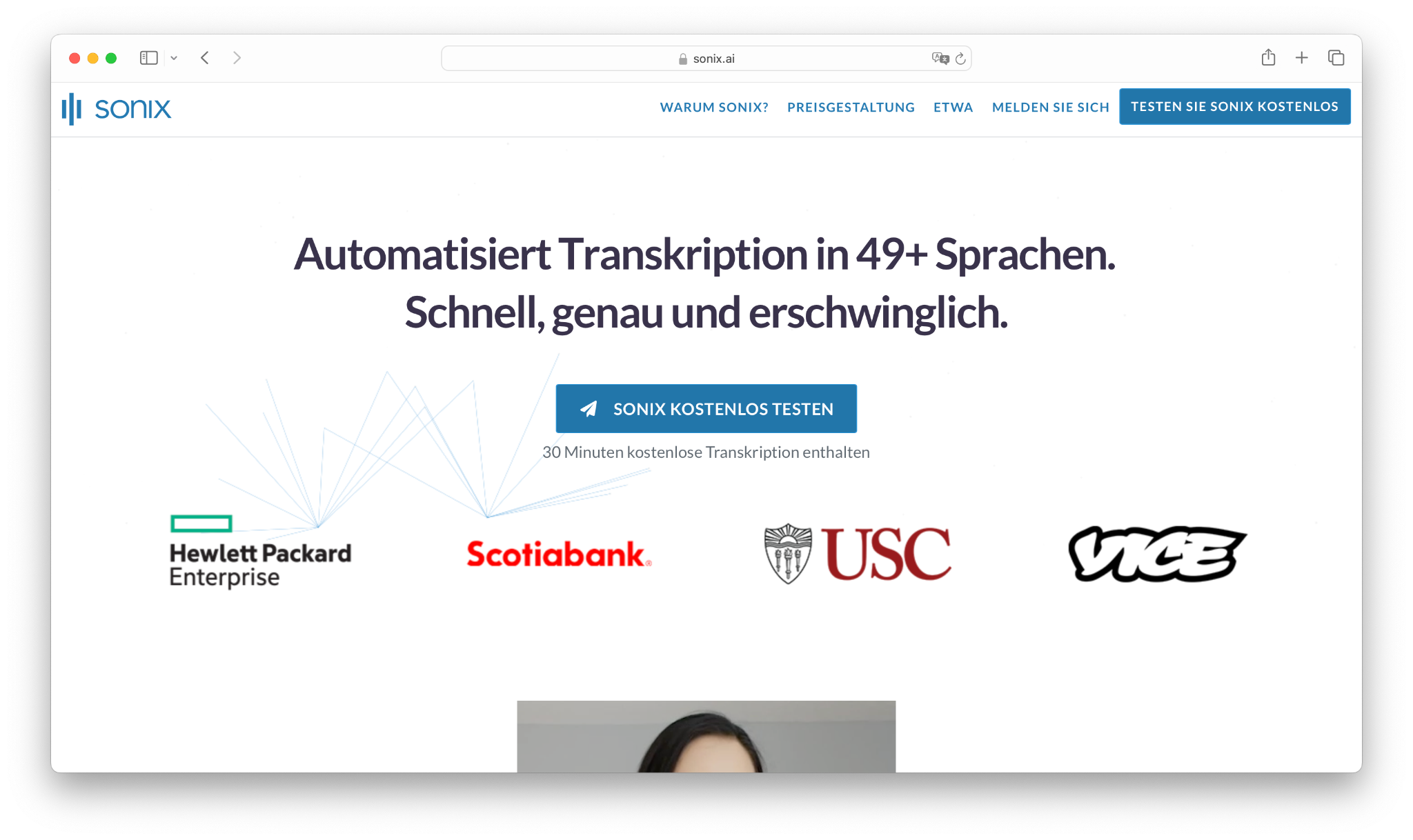 Sonix page in german language