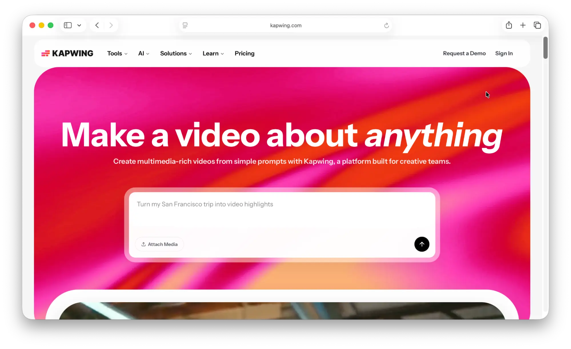An image of Kapwing home page..