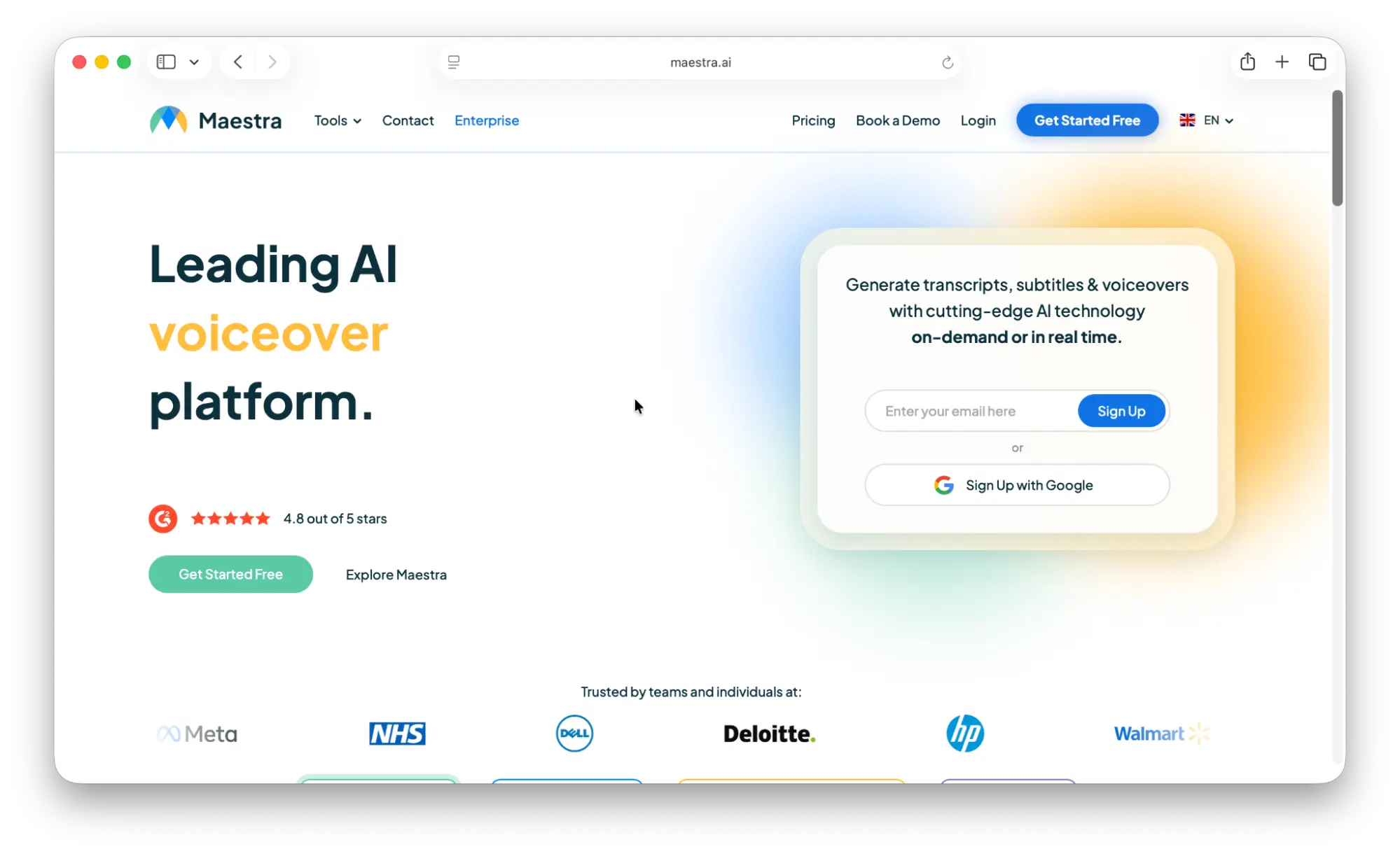 An image of Maestra home page.