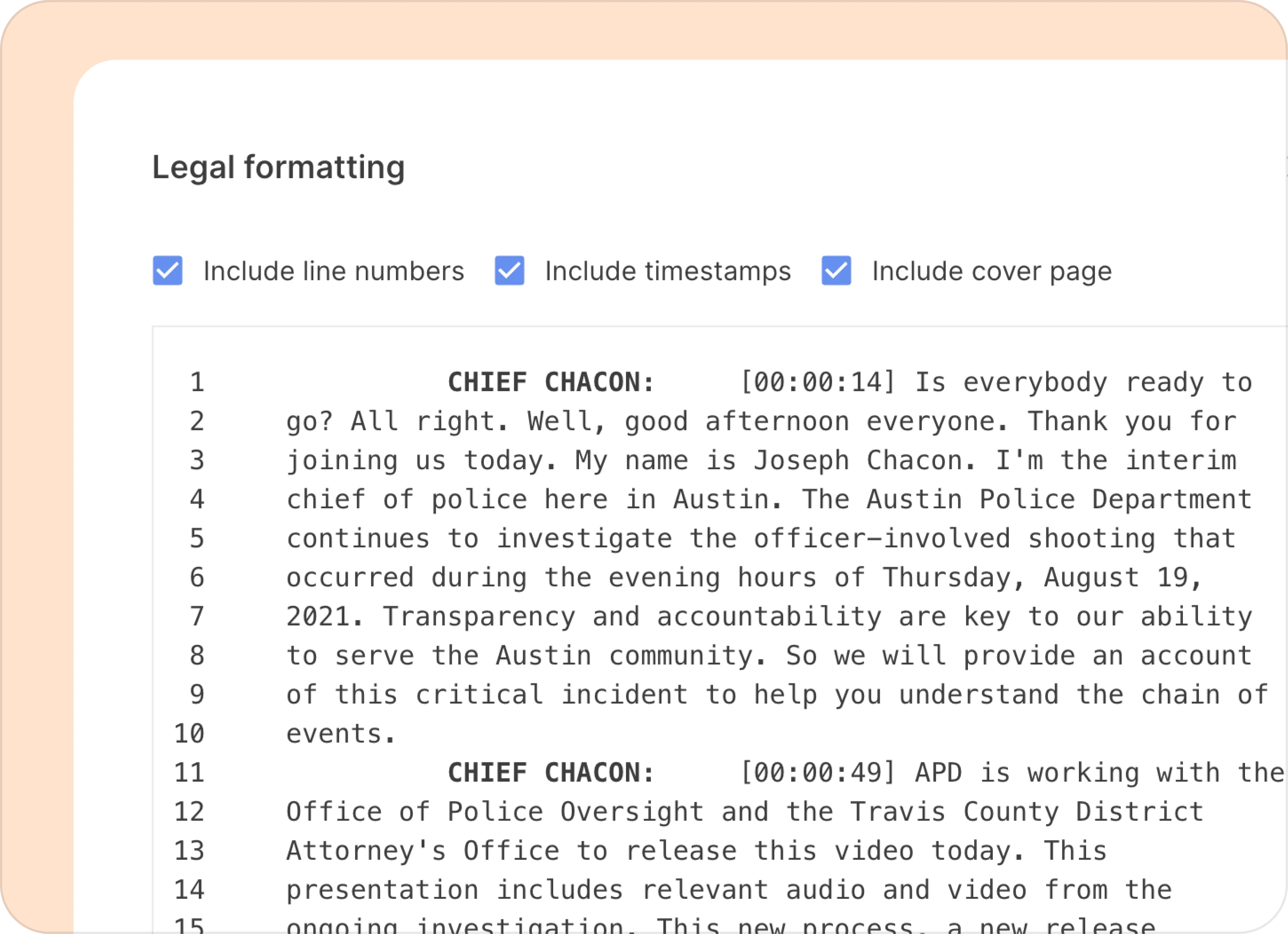 Transcription in ASCII txt format