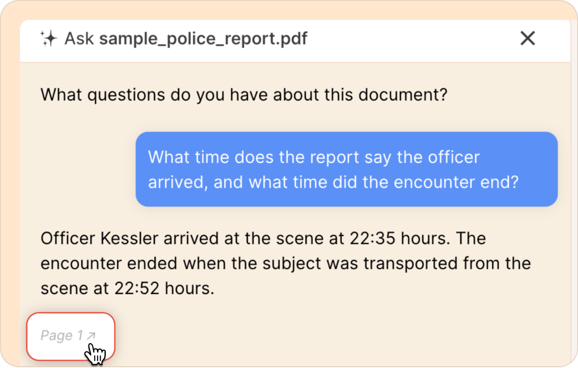 Asking a police report a direct question in Reduct