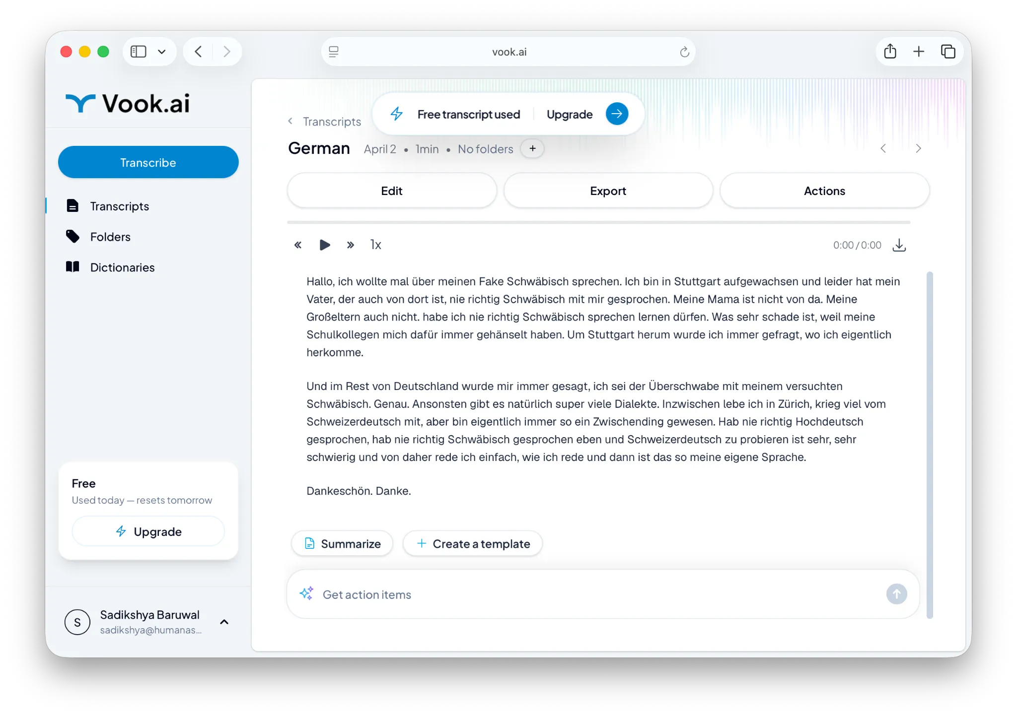 The german transcription interface in Vook