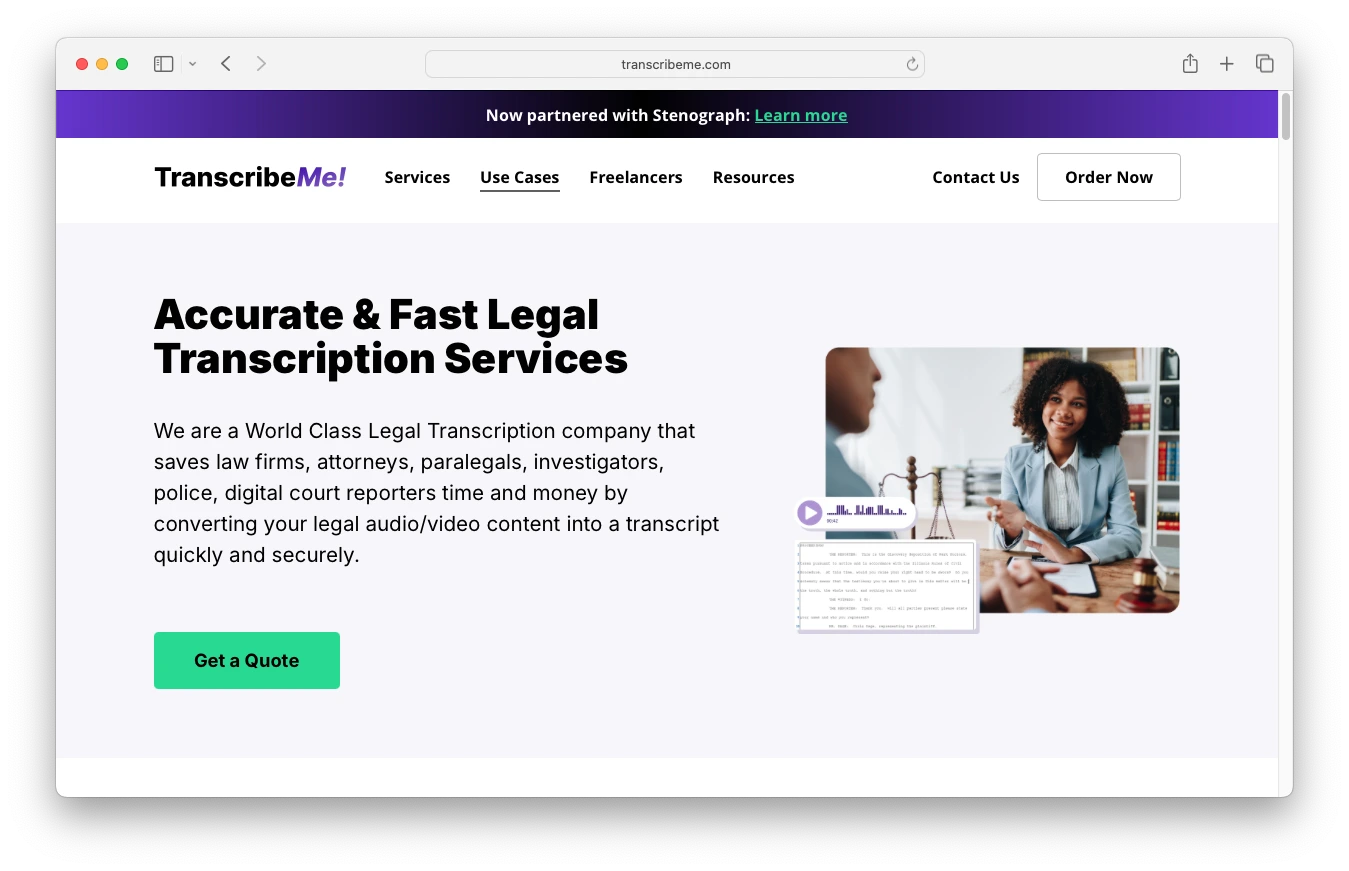 Screenshot of JusticeText's Landing Page