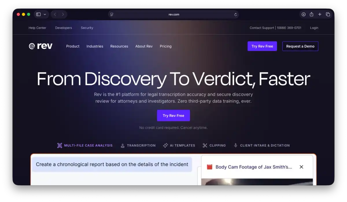 screenshot of rev landing page