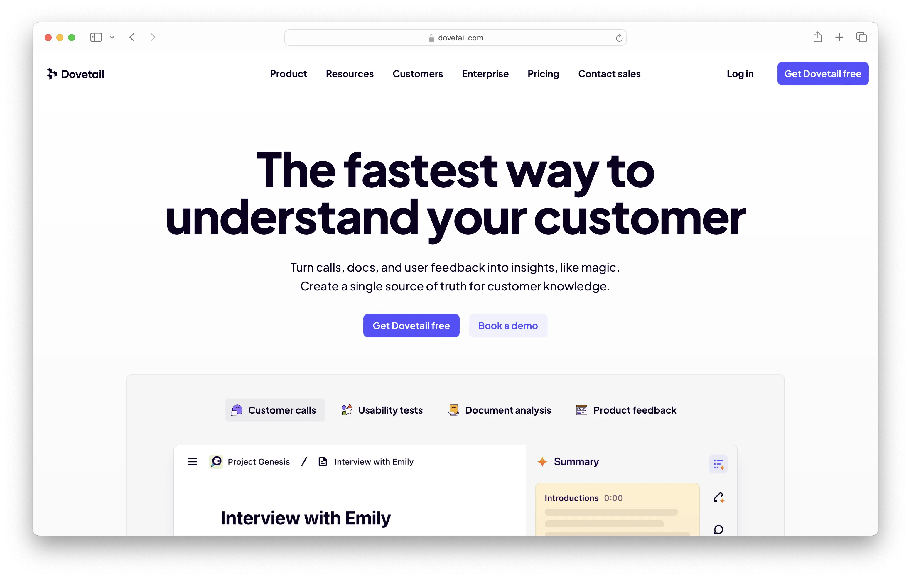 dovetail homepage
