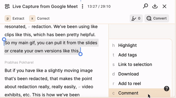 Comment feature in Reduct