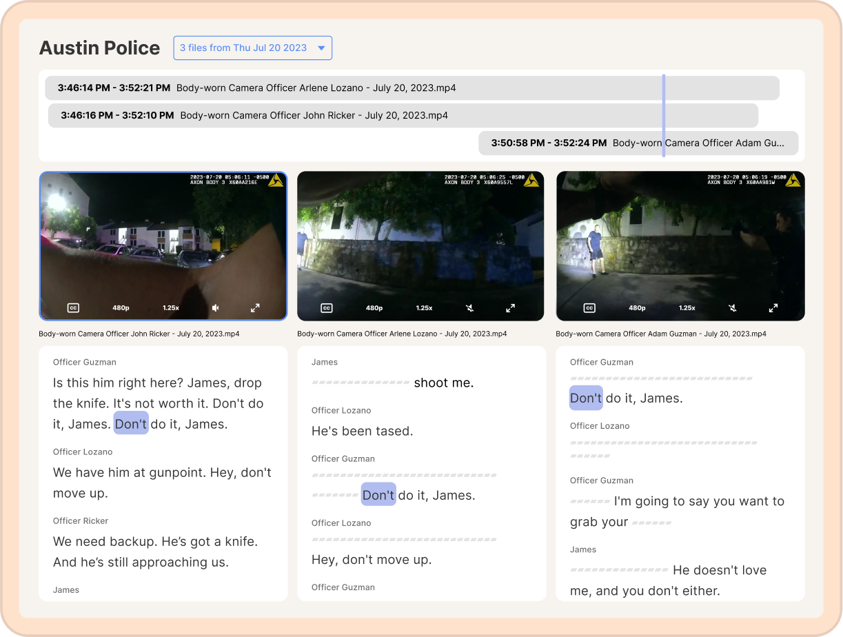 Reduct's timeline view and multicam sync feature