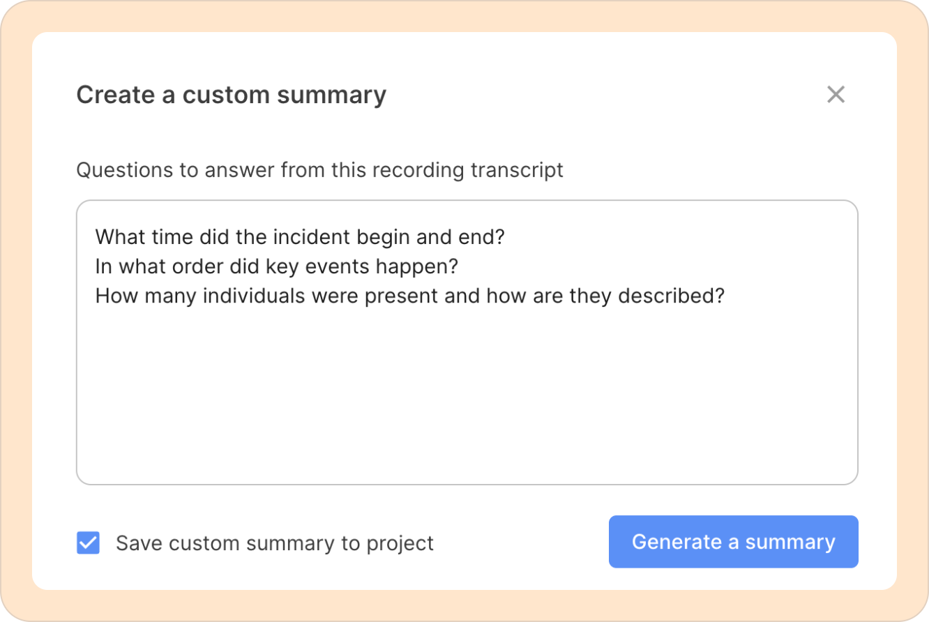 Creating a custom summary with your own questions in Reduct