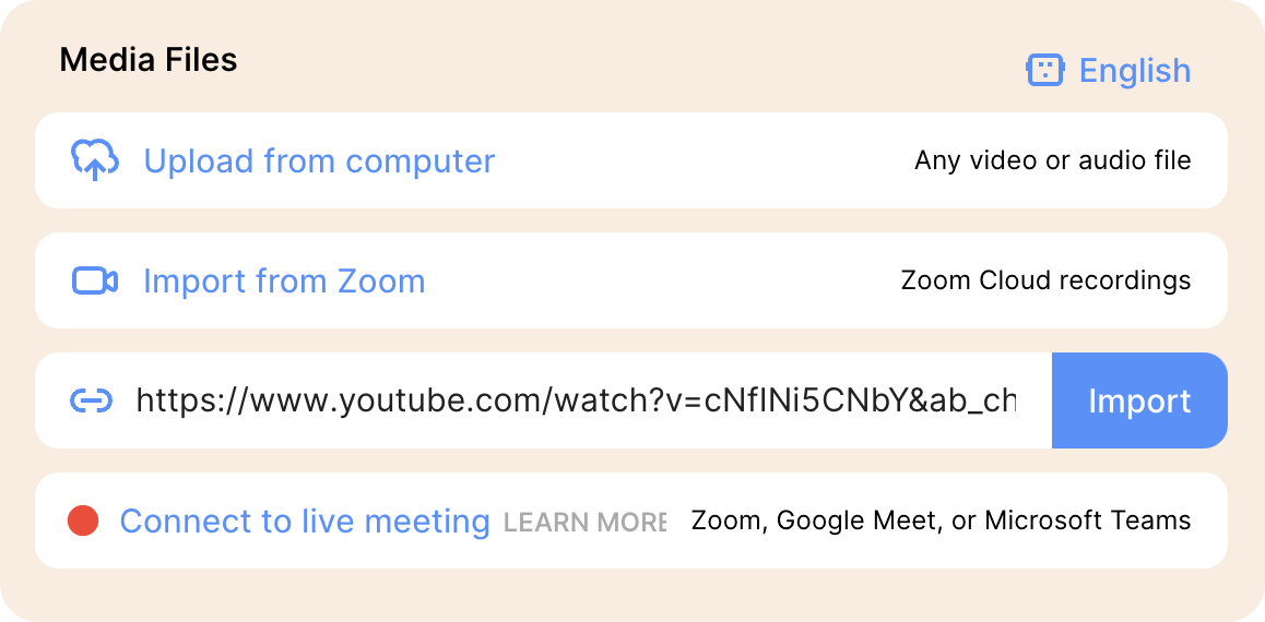 Reduct UI to import YT video