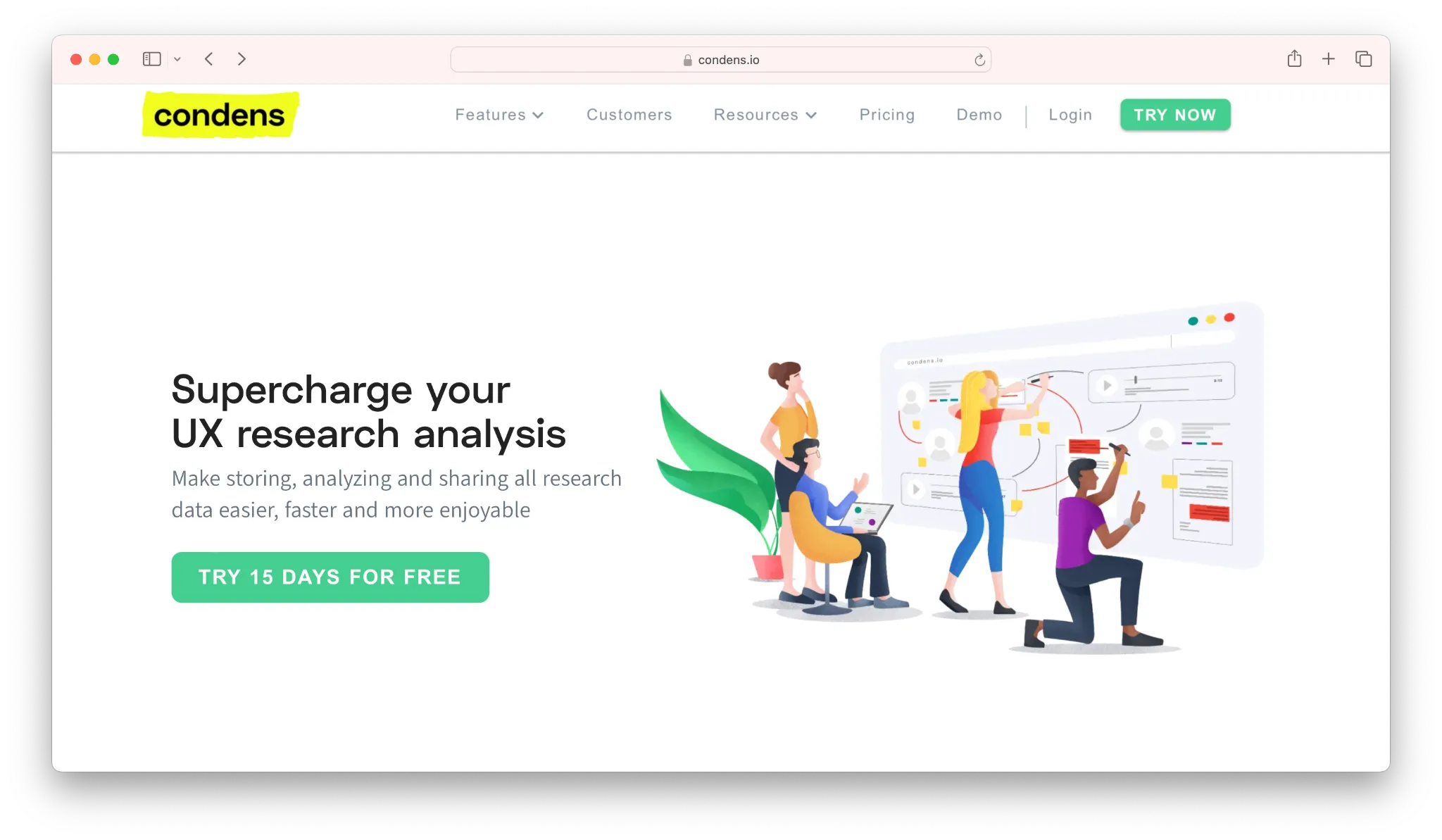 An image of Condens's homepage
