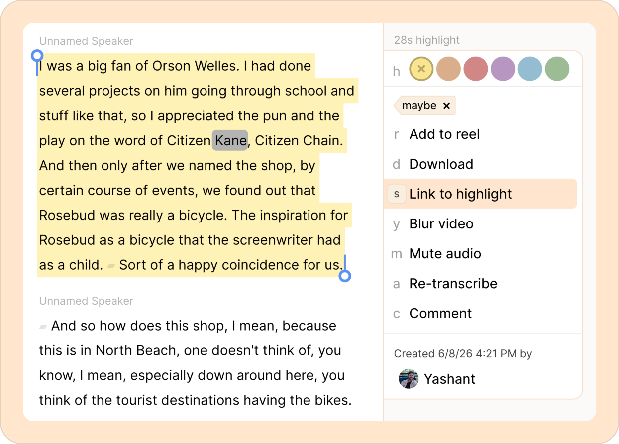 the link to highlight selection in Reduct