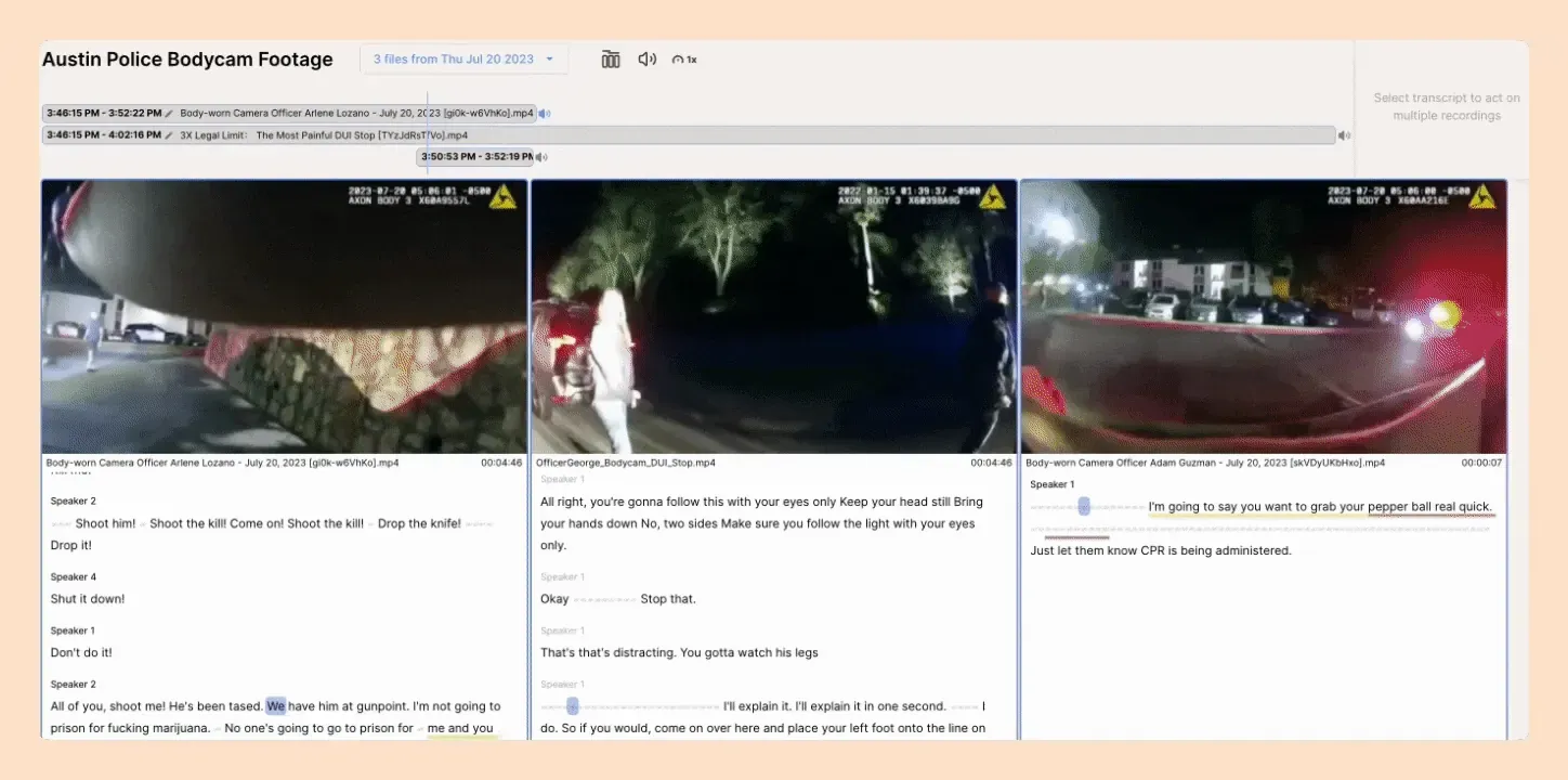 Animated demo of multicam sync playback across multiple angles