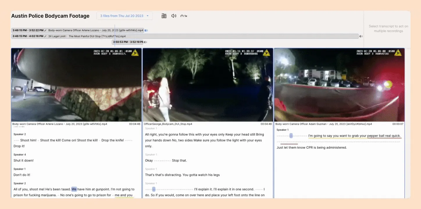 Animated demo of multicam sync playback across multiple angles