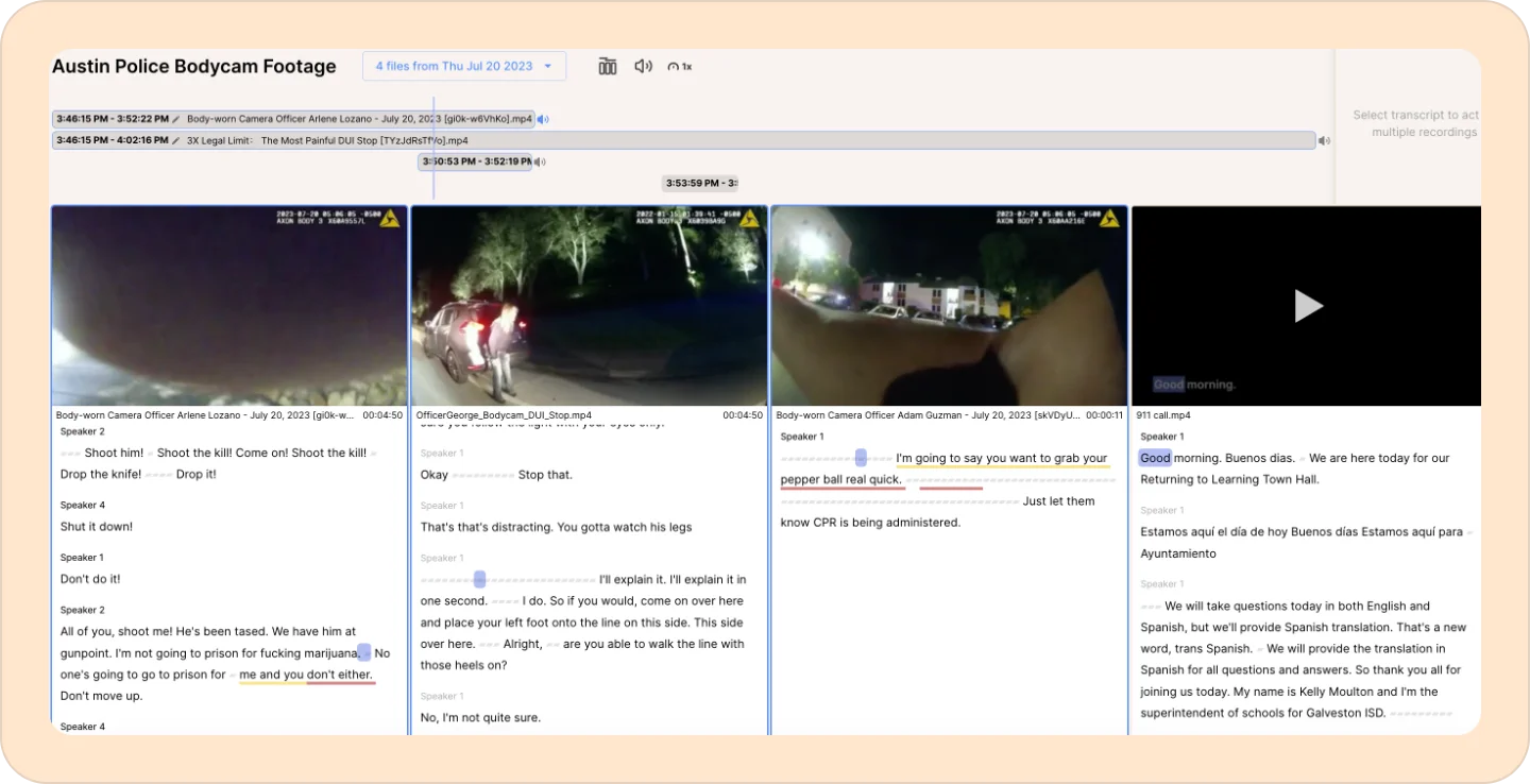 Multicam sync view showing multiple camera angles side by side
