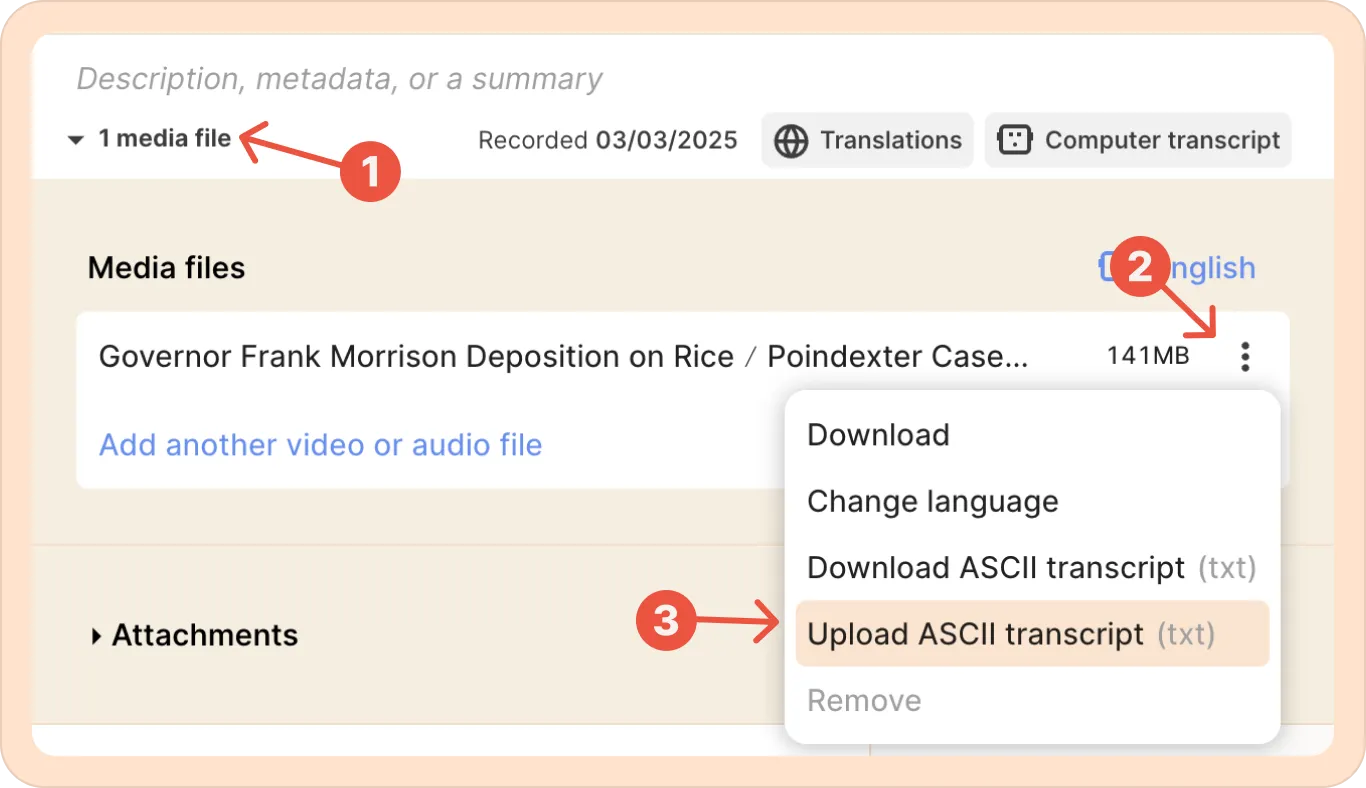upload ascii transcript in Reduct