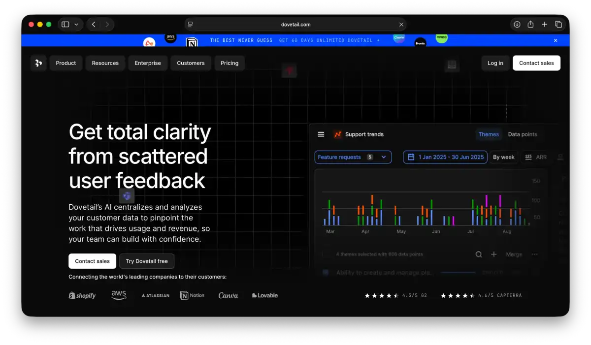 Dovetail landing page