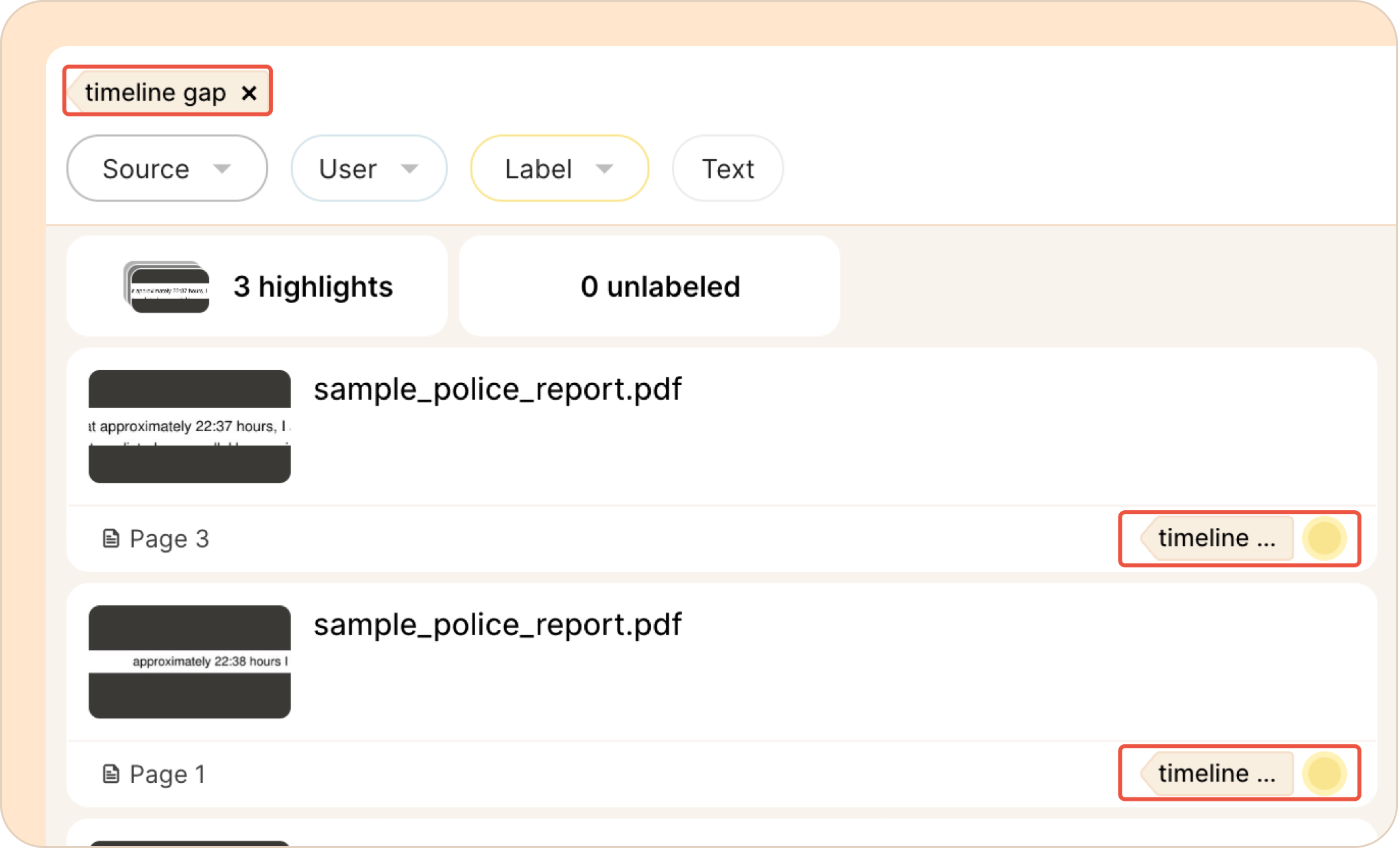 Filtering a police report by label in Reduct