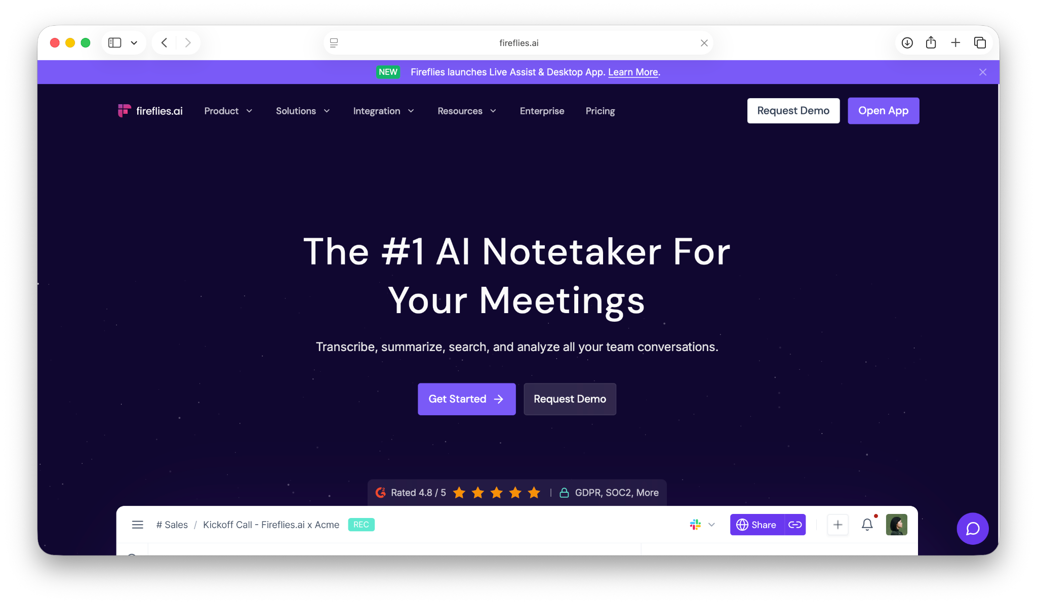 Fireflies landing page