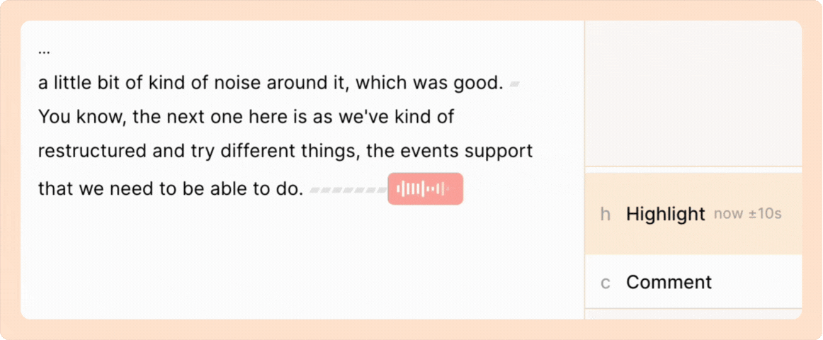 Highlighting the transcript from a live meeting