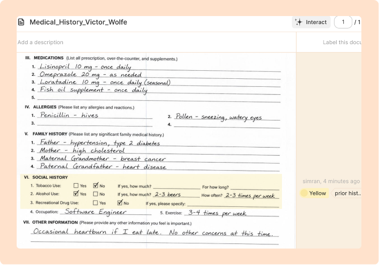 Handwritten medical notes reviewed side by side in Reduct