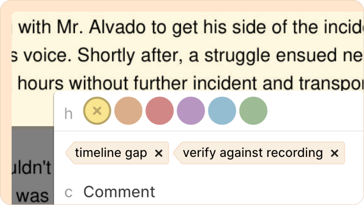 Highlighting and labeling a passage in a police report in Reduct