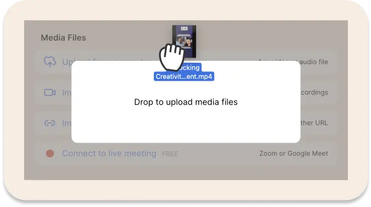 Screenshot of the first step to uploading your Zoom recording to Reduct.