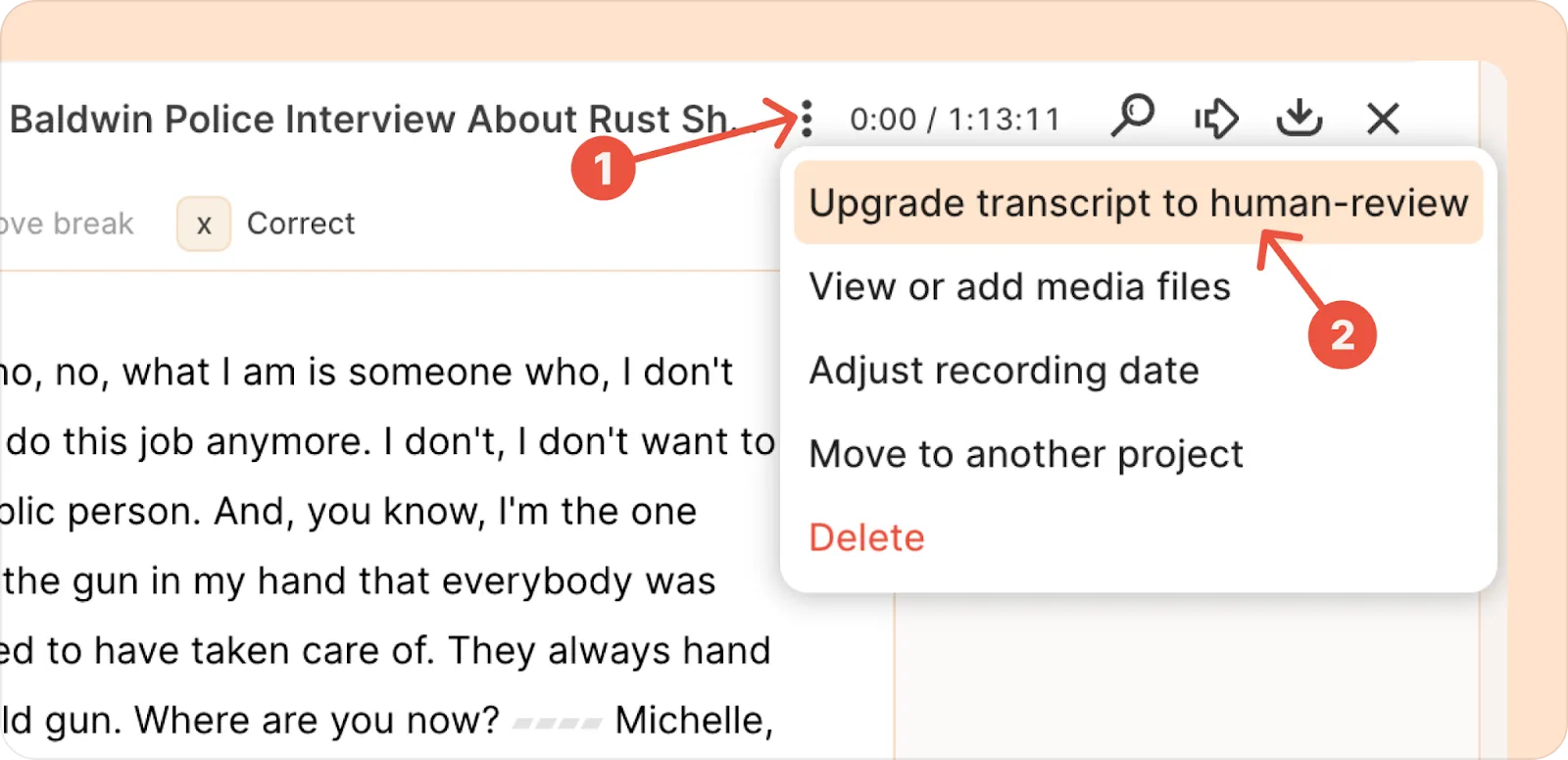 Reduct upgrading to human transcript