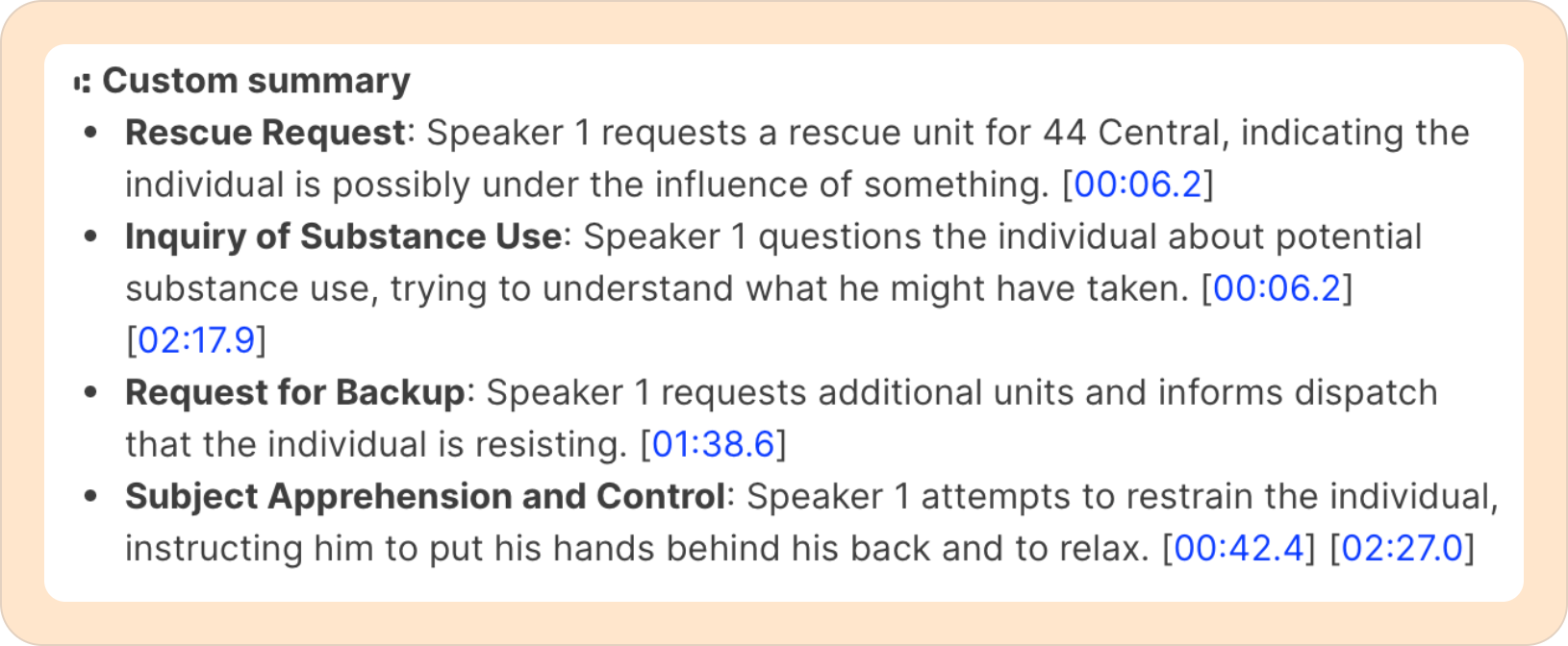 custom summary generated based on events