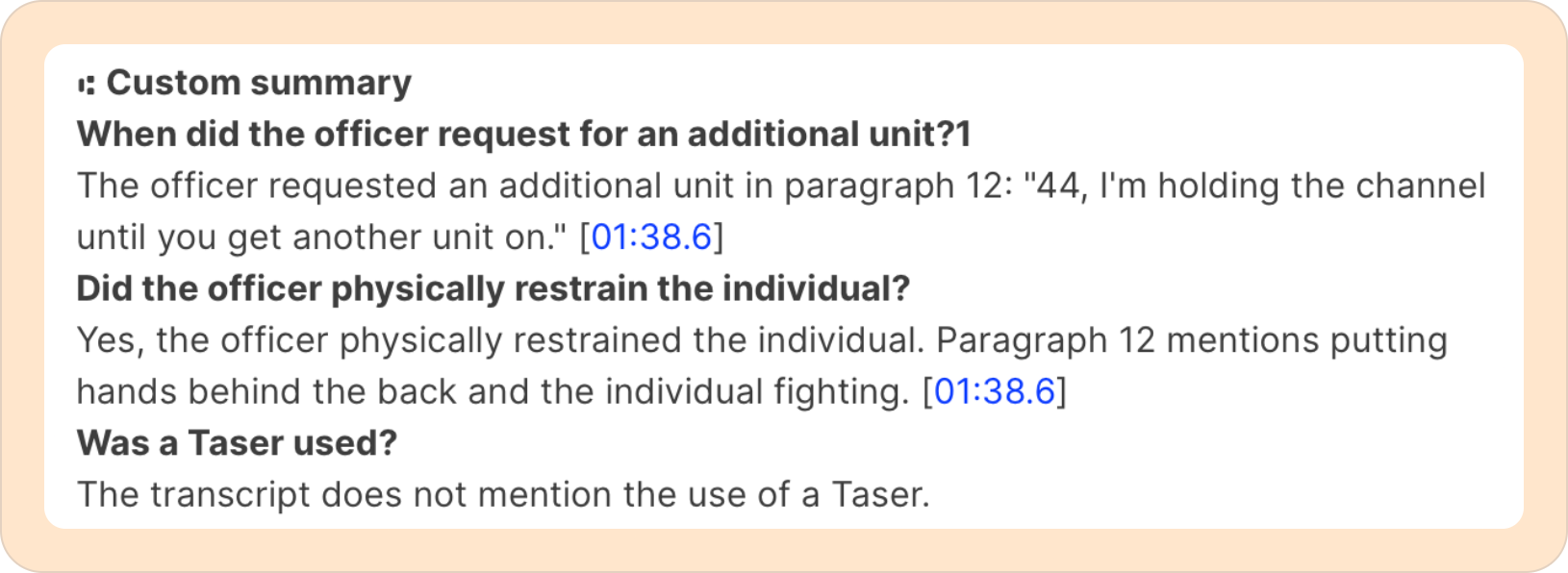 Custom summary generated based on questions asked