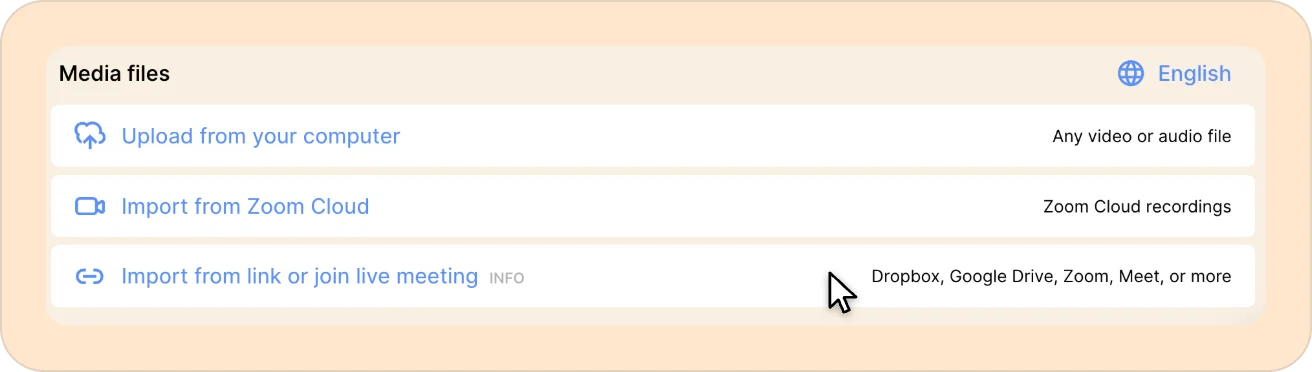 An image showing import options in Reduct