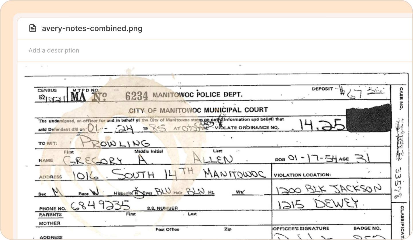 Importing a scanned, handwritten police record into Reduct