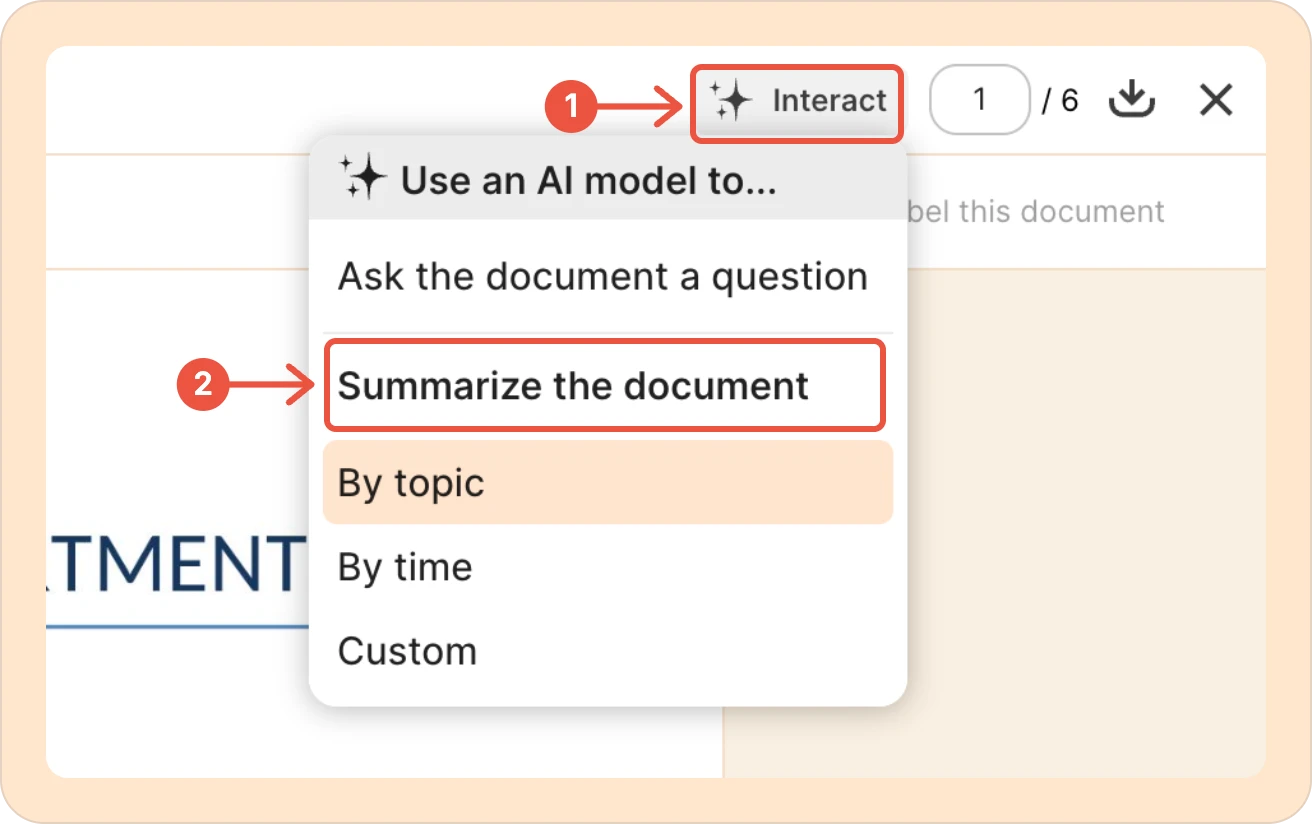 Interact menu with the Summarize the document option highlighted