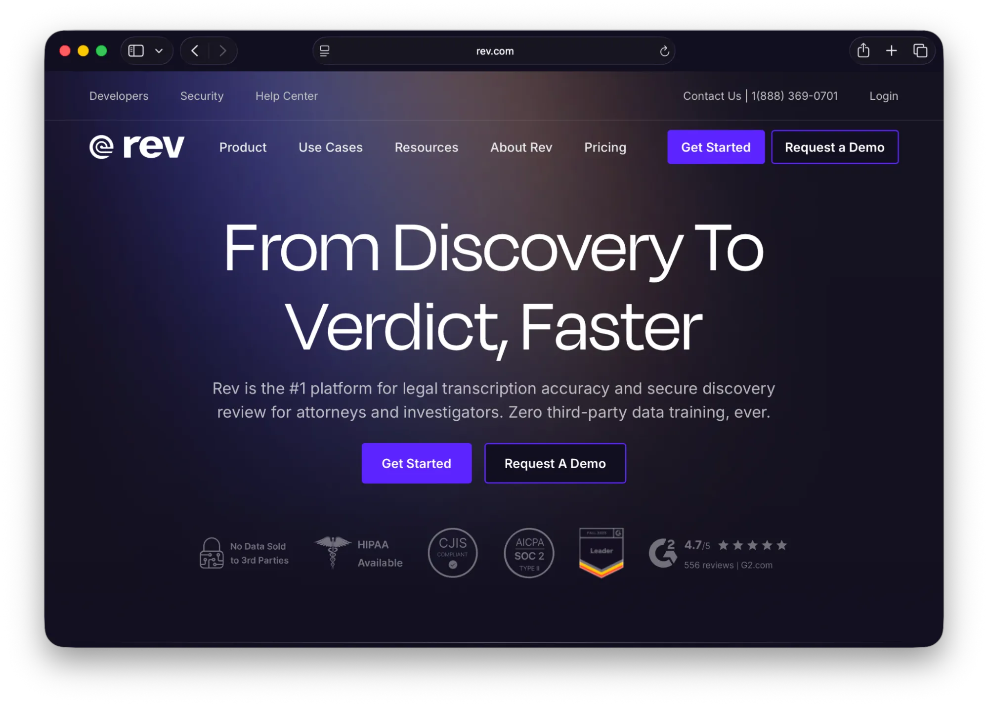 Screenshot of Rev's legal page