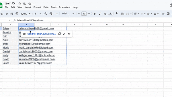 Screenrecording of copying and pasting the user names from spreadsheet and inviting the whole team in one fell swoop.

