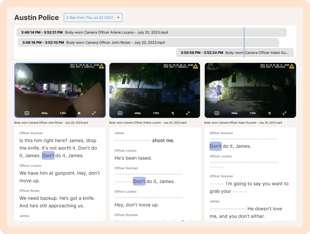 Reduct's timeline view and multicam sync feature.