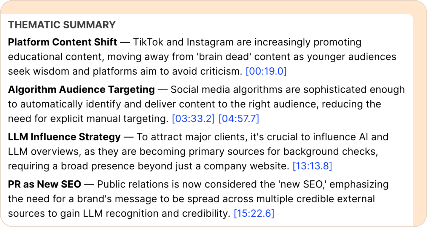thematic summary in Reduct
