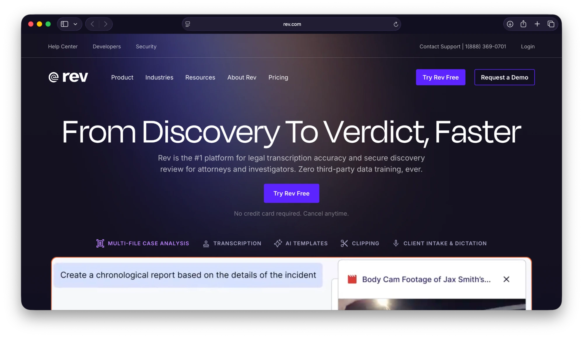 screenshot of rev landing page