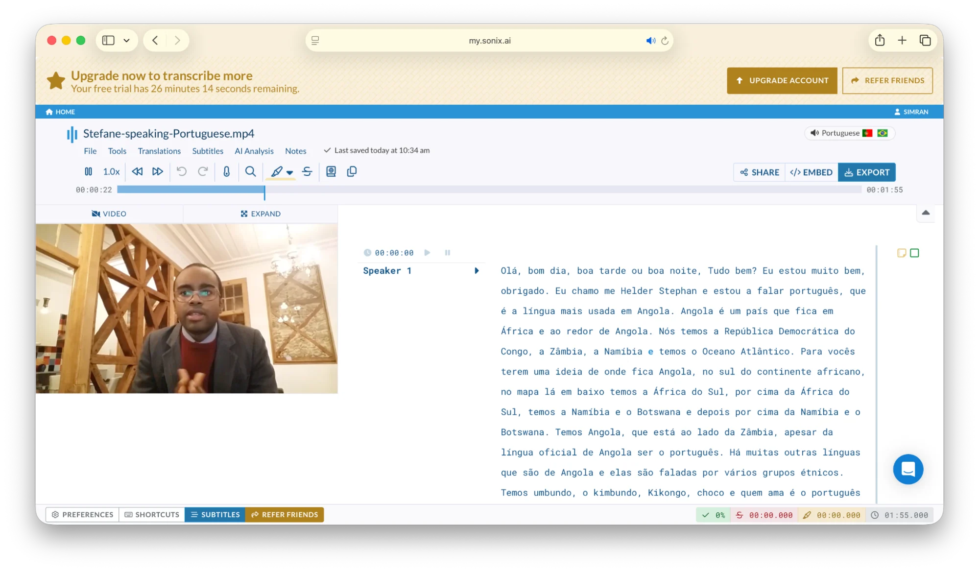 Sonix transcript interface