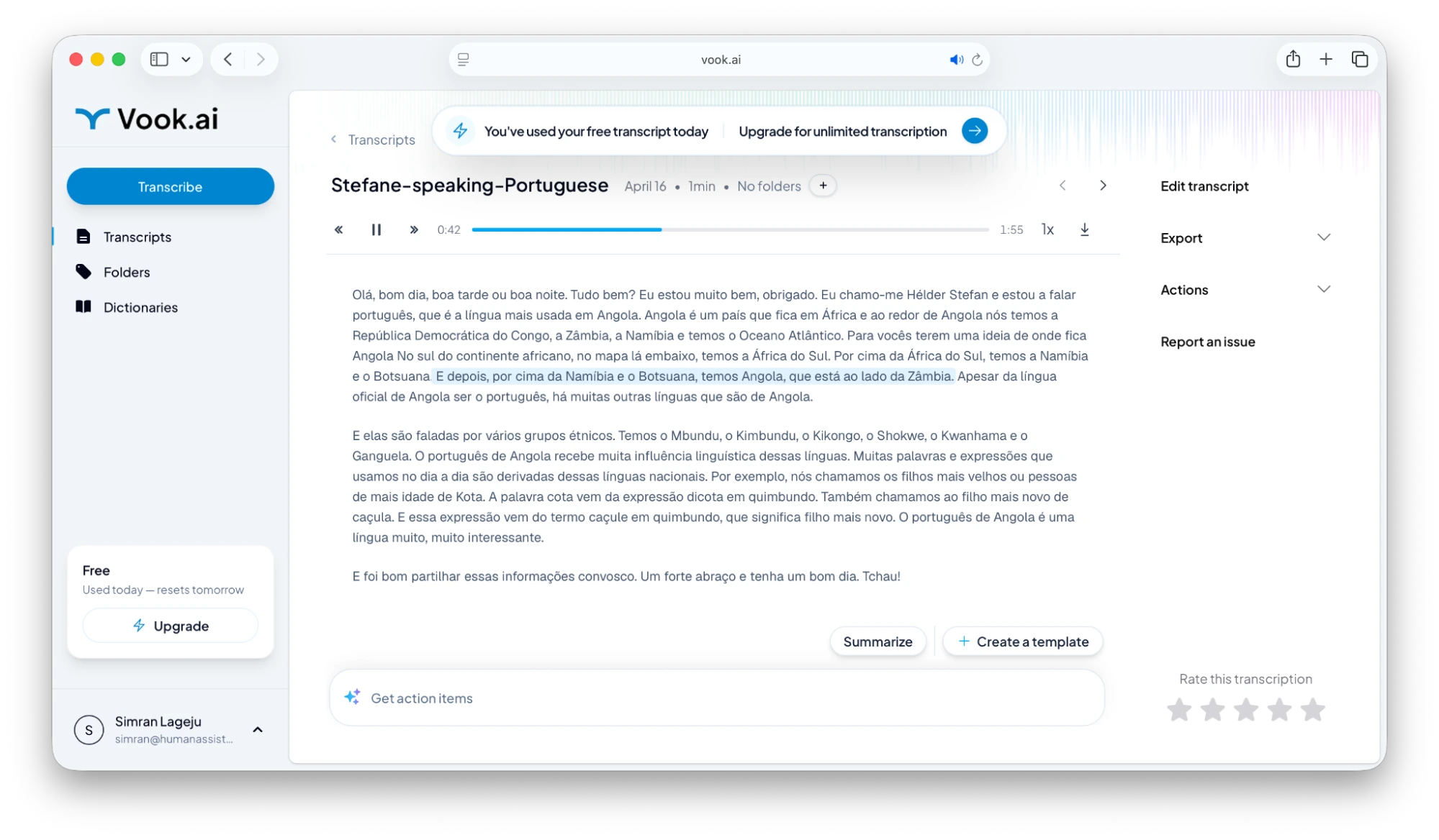 Vook transcript interface
