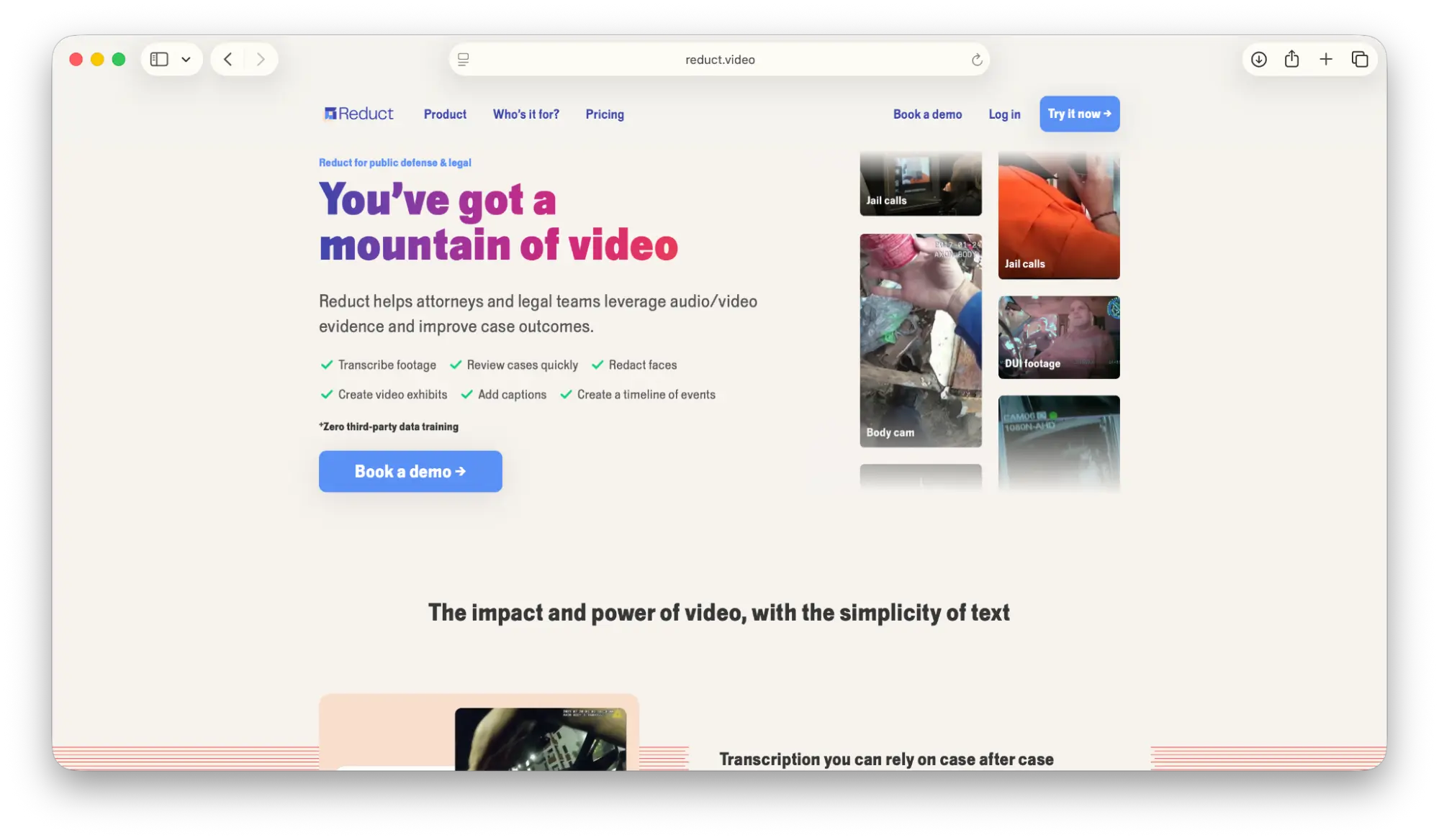 Screenshot of Reduct.Video transcription page