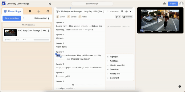 Gif showing the selection and redaction process of Reduct